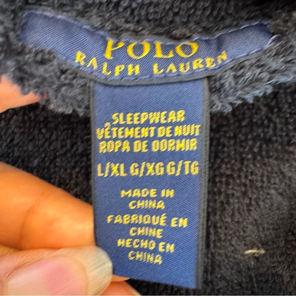 Polo Ralph Lauren Mens L/XL Polo Bear Tuxedo Embroidery Terry Robe Black Lounge - Picture 10 of 13